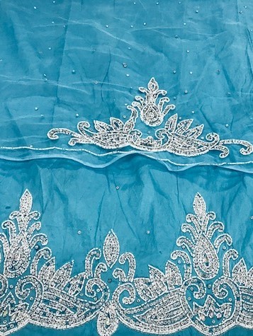 High Quality Silk Heavy Beaded George Wrappers Fabric Hand Beaded With French Net Lace Blouse Bust Size: Free Size Yard