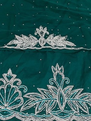 High Quality Silk Heavy Beaded George Wrappers Fabric Hand Beaded With French Net Lace Blouse Bust Size: Free Size Yard