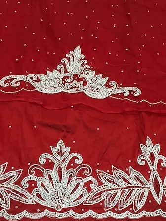 High Quality Silk Heavy Beaded George Wrappers Fabric Hand Beaded With French Net Lace Blouse Bust Size: Free Size Yard