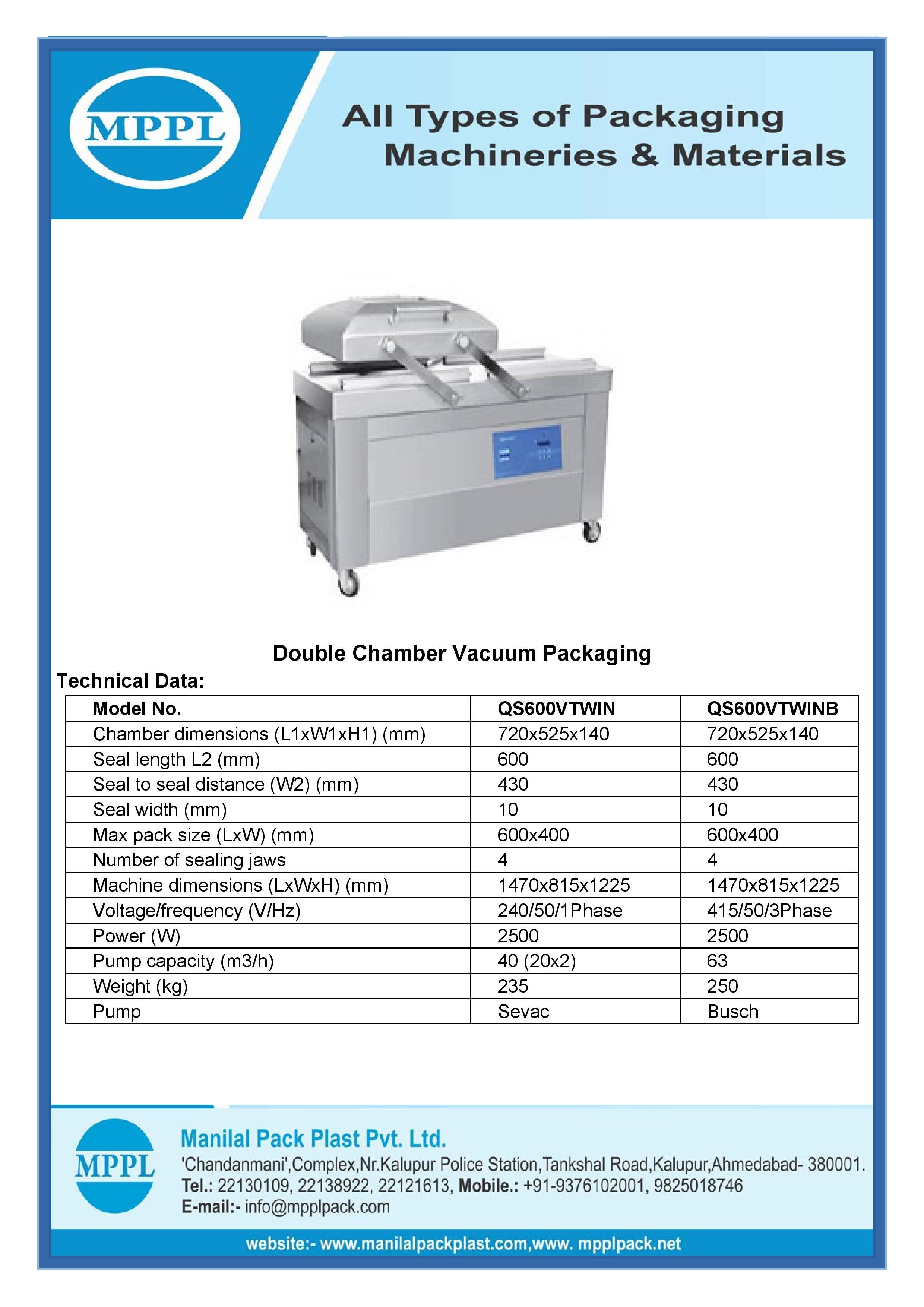 Double Chamber Vacuum Packaging Machine - Stainless Steel, Compact Design For Efficient Food Preservation, Easy-to-use Interface