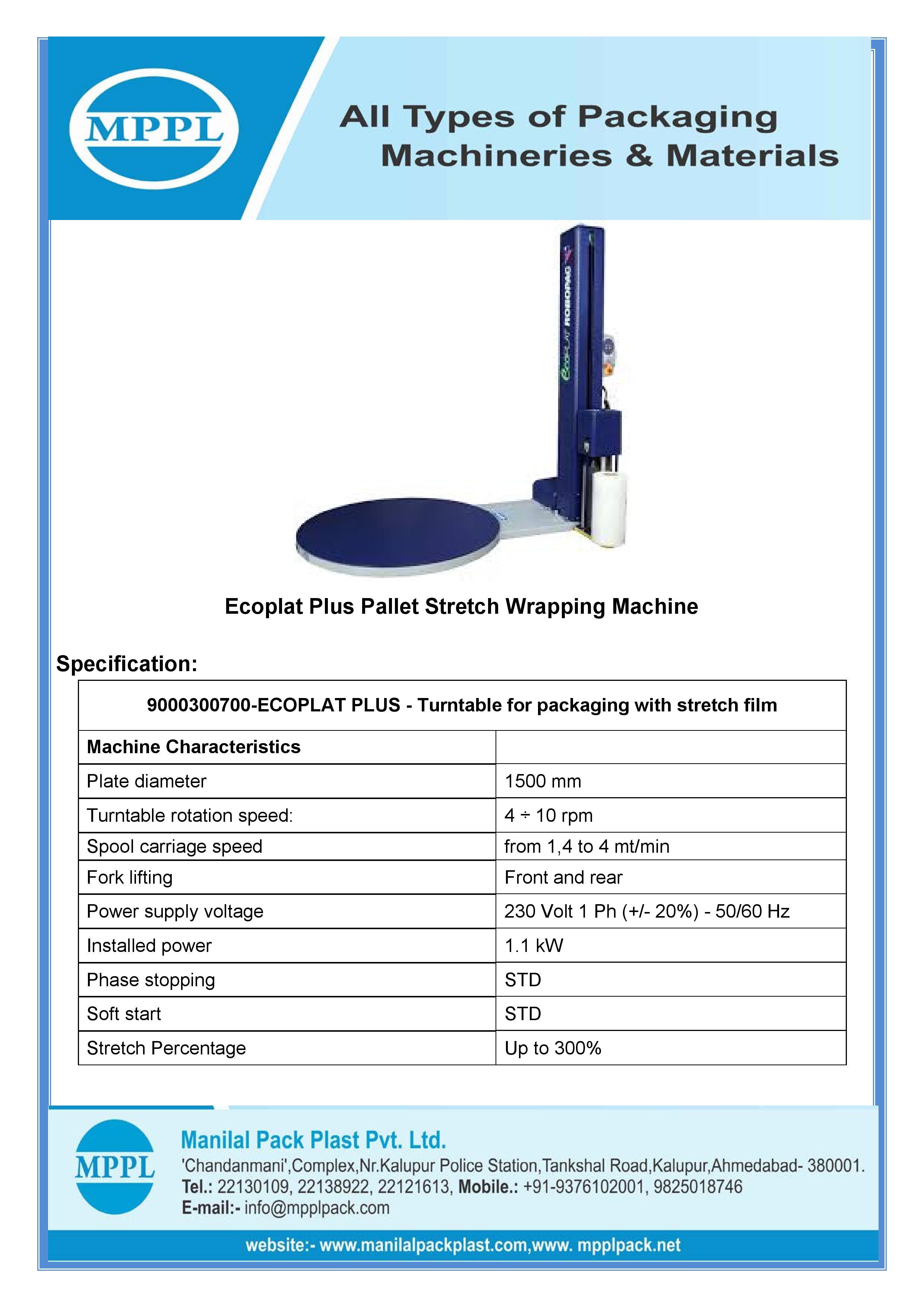 Pallet Stretch Wrapping Machine - Mild Steel, 700-800 Kg Weight, 220-440 Voltage | Automatic Operation, 1.5 Rotating Speed
