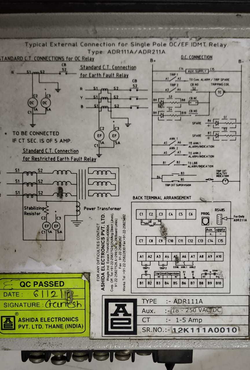 C.t.connections For Oc Relay Adr111a