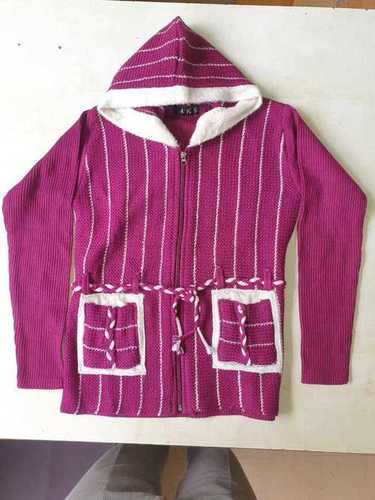 Ladies Sweater - Wool Fabric, Available in M, L, XL, XXL Sizes - Plain Pink Long Sleeve Style for Women