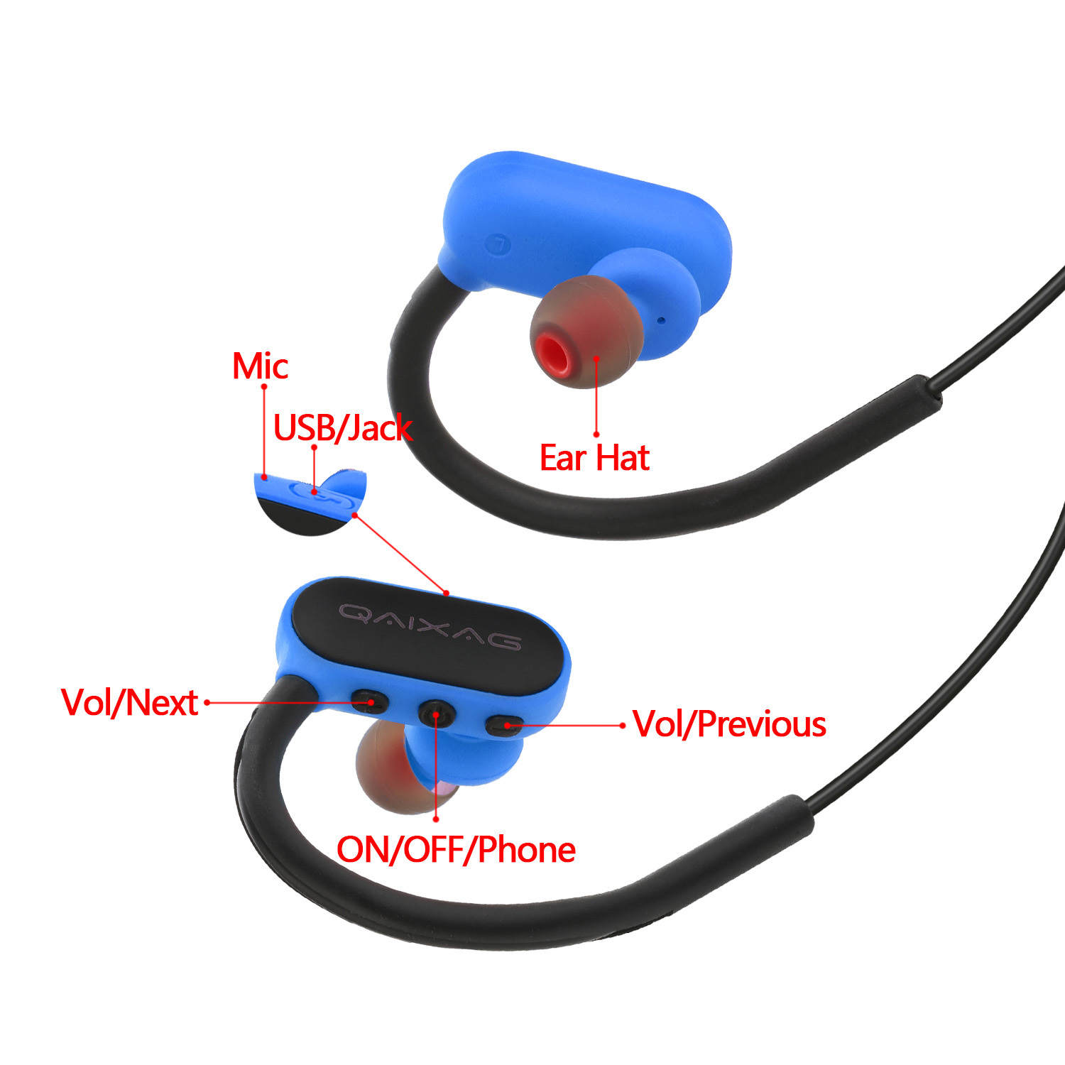 Black Wireless Earhook Bluetooth Headset Ax-10