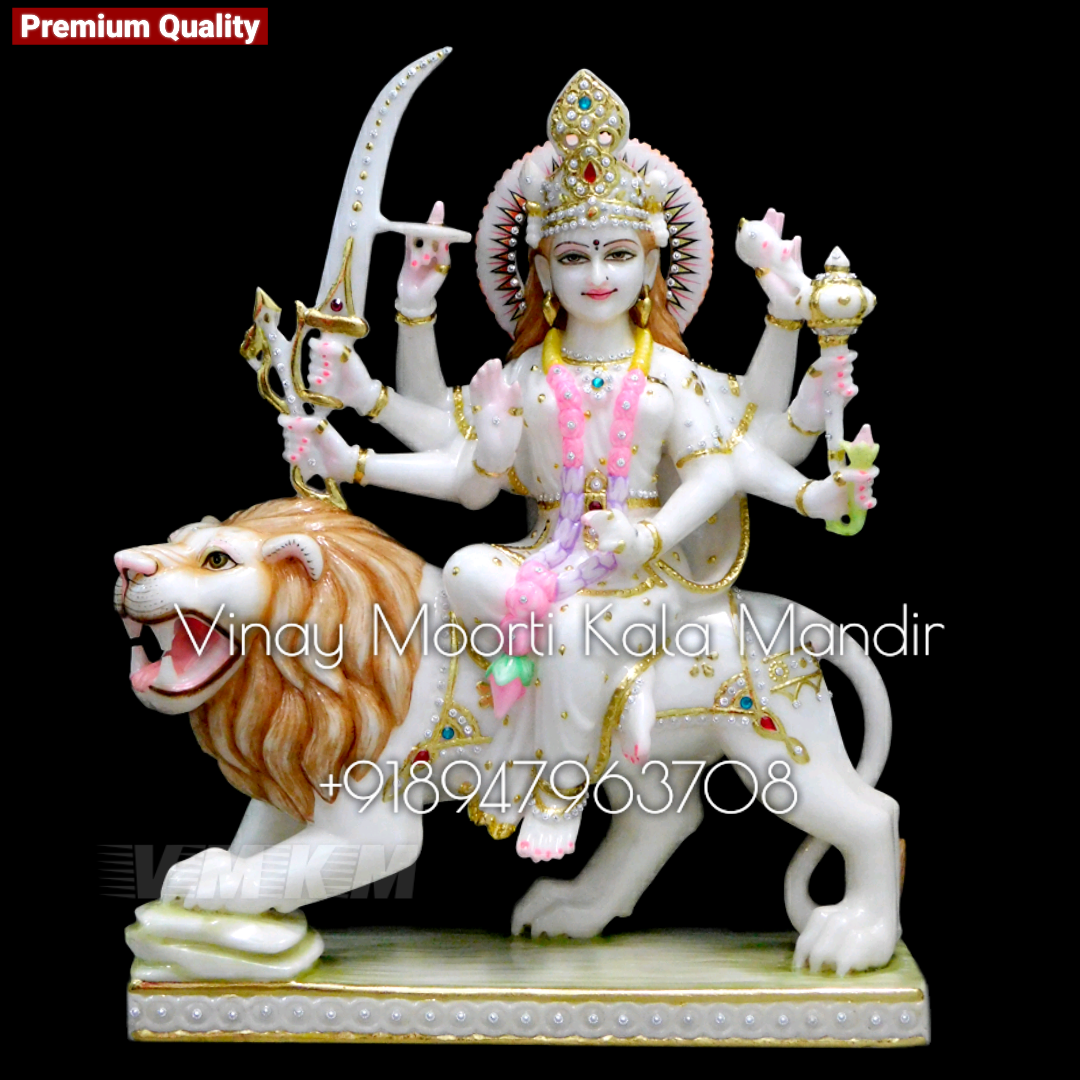Washable White Marble Durga Statue