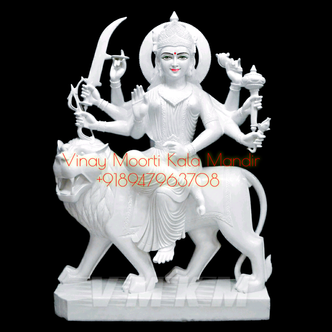 Washable White Marble Durga Statue