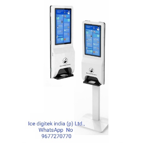 स्वचालित हैंड सेनिटाइज़र डिस्पेंसर के साथ विज्ञापन प्रदर्शन