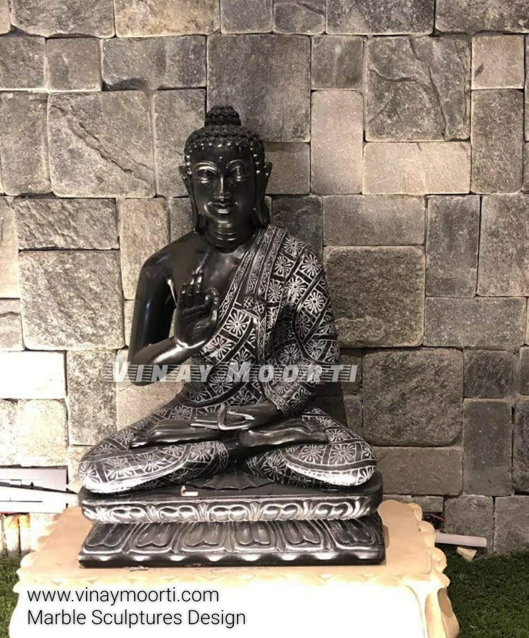 White Black Stone Buddha Statue