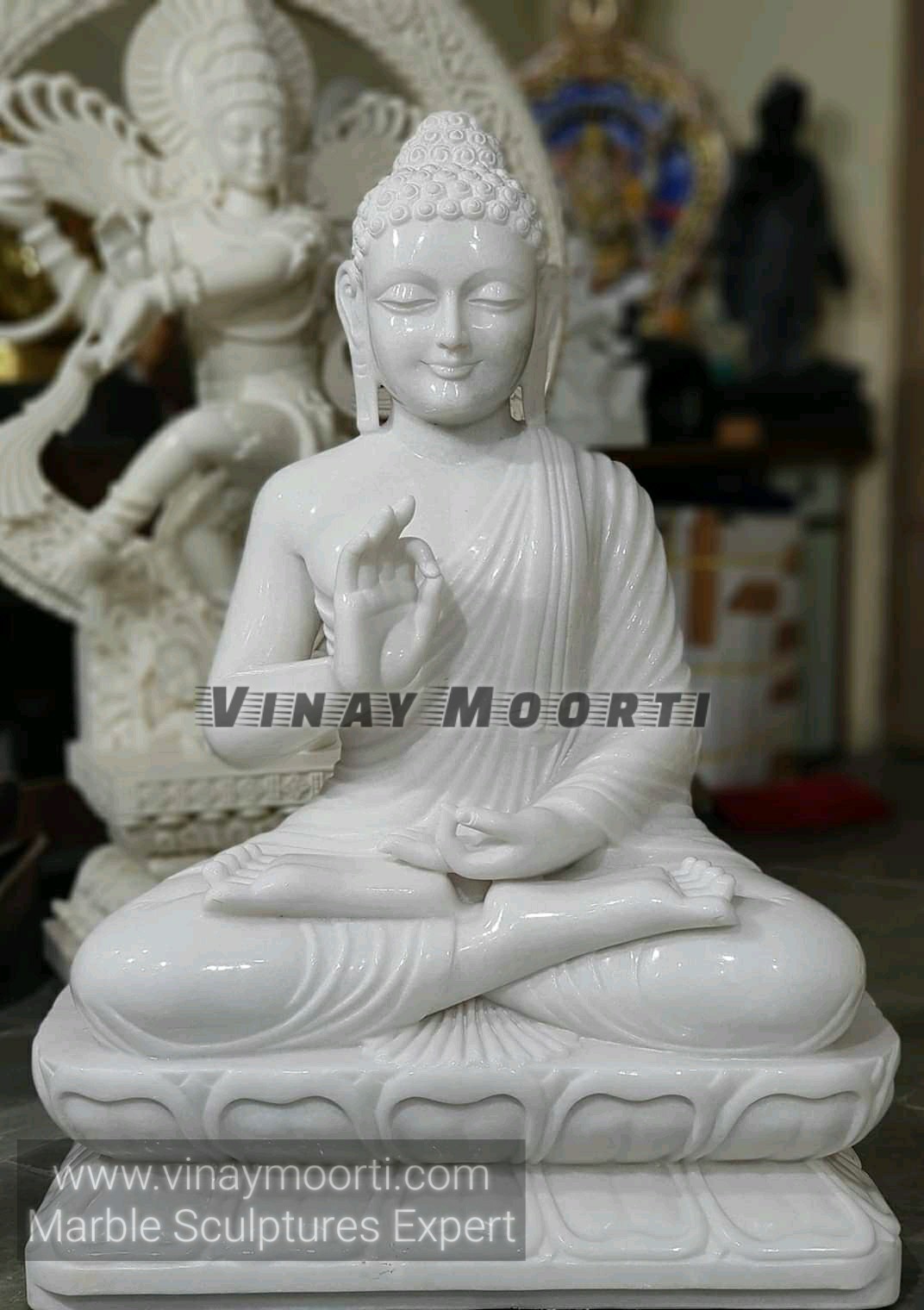 Sculpture White Stone Buddha Statue