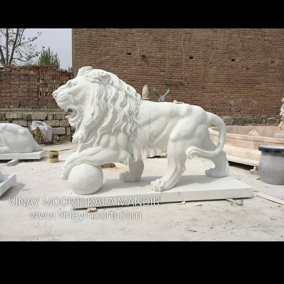 Sculpture White Marble Lion Statue