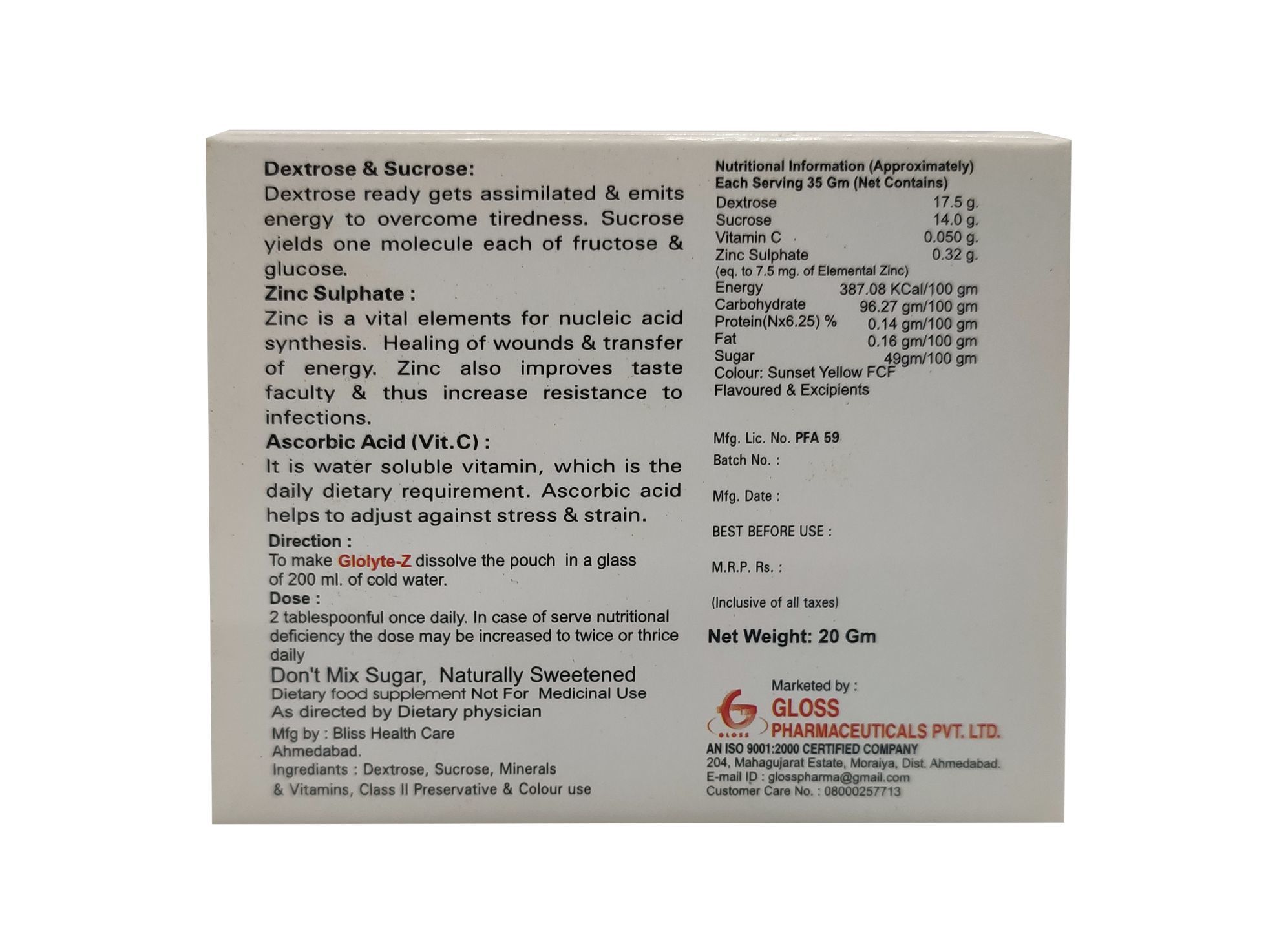 Glolyte Z - Glucose Powder - Drug Type: Health Supplements