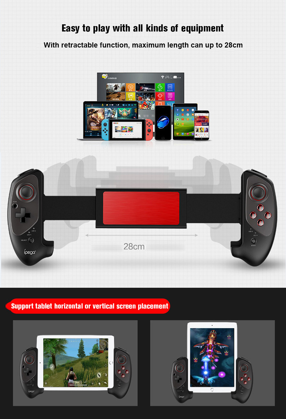 Gamepad Pg - Bluetooth 3.0 Wireless Game Controller Ergonomic Design Adjustable Retractable Handle For Android/ios/switch/win Users