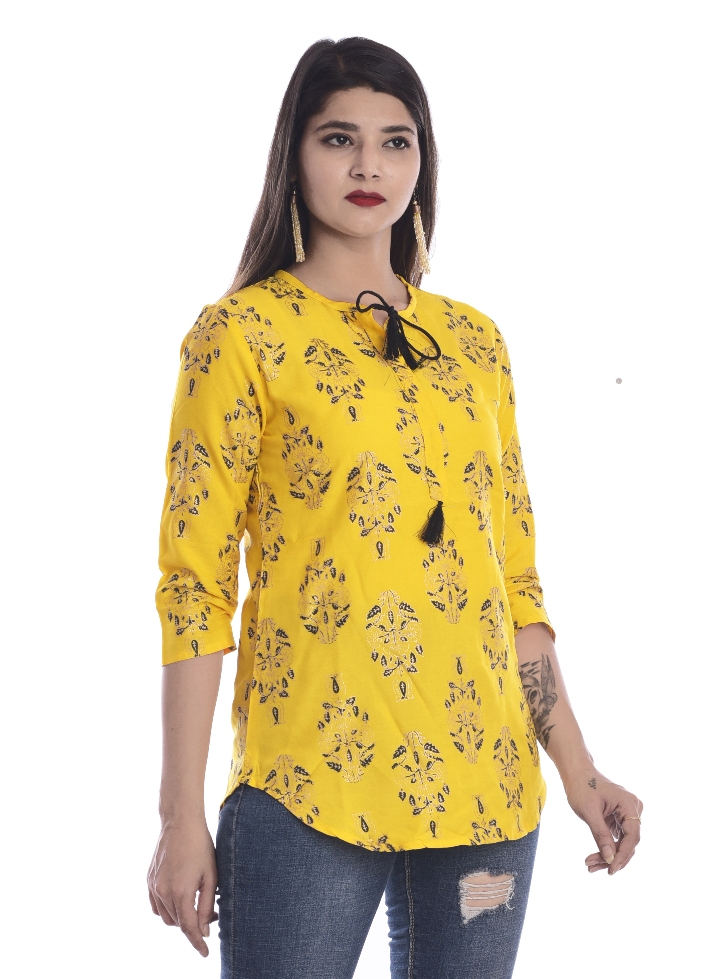 Yellow Ladies Top & Pencil Pant
