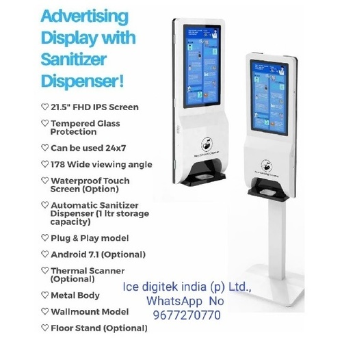 Automatic Touchless Health Care Hand Sanitizer Dispenser - 1000 ml High-Grade ABS Material | 21.5" FHD IPS Screen, Waterproof Touch, Plug & Play Design, Thermal Scanner Optional