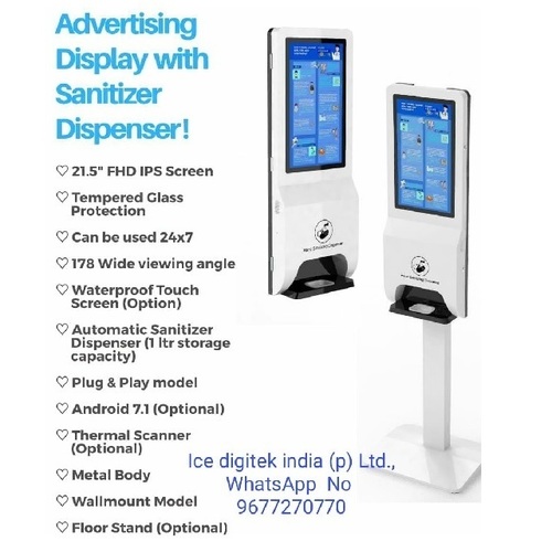 Automatic Hand Sanitizer Dispenser - High Grade ABS, 1000 ml Capacity | Touchless Operation, 21.5" FHD IPS Screen, Waterproof Touch Screen Option, Thermal Scanner Optional, Plug & Play, 178° Wide Viewing Angle, Multi-Purpose COVID Tool, Battery Operated