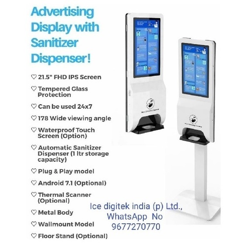 Hand Sanitizer Dispenser - 1000 ml Capacity, Touchless Induction with 21.5" FHD IPS Screen, Waterproof Option, Automatic Liquid Output, Multi-Purpose Detergent Compatibility