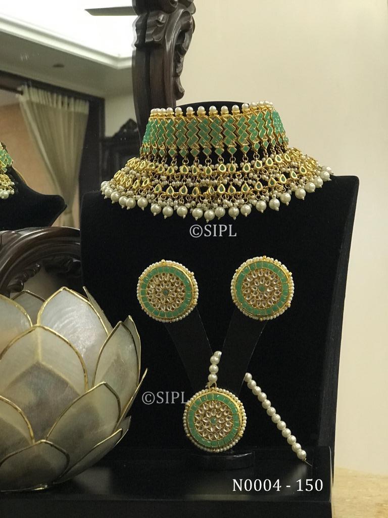 Kundan Meenakari Necklace Set - Handmade Brass With 1 Micron Gold Plating | Unique Color Stones, Imitation Pearls, Elegant Stud Earrings, Perfect For Weddings And Anniversaries