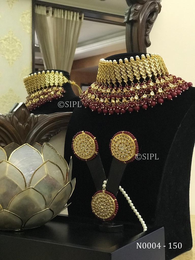 Kundan Meenakari Necklace Set - Handmade Brass With 1 Micron Gold Plating | Unique Color Stones, Imitation Pearls, Elegant Stud Earrings, Perfect For Weddings And Anniversaries