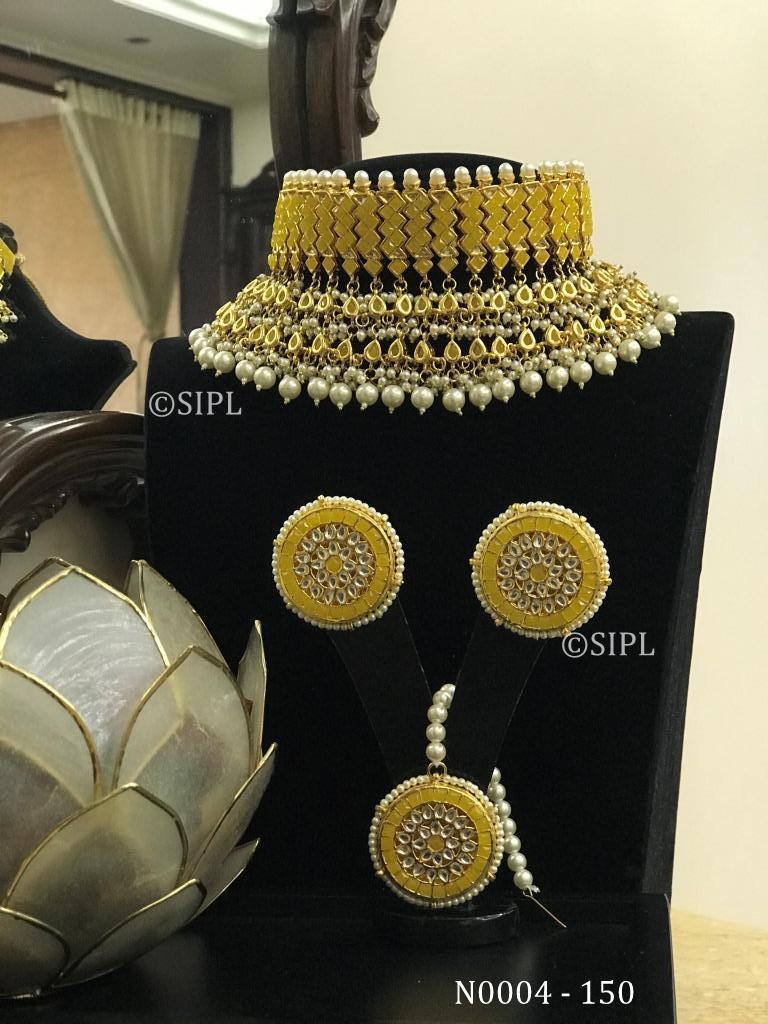 Kundan Meenakari Necklace Set - Handmade Brass With 1 Micron Gold Plating | Unique Color Stones, Imitation Pearls, Elegant Stud Earrings, Perfect For Weddings And Anniversaries