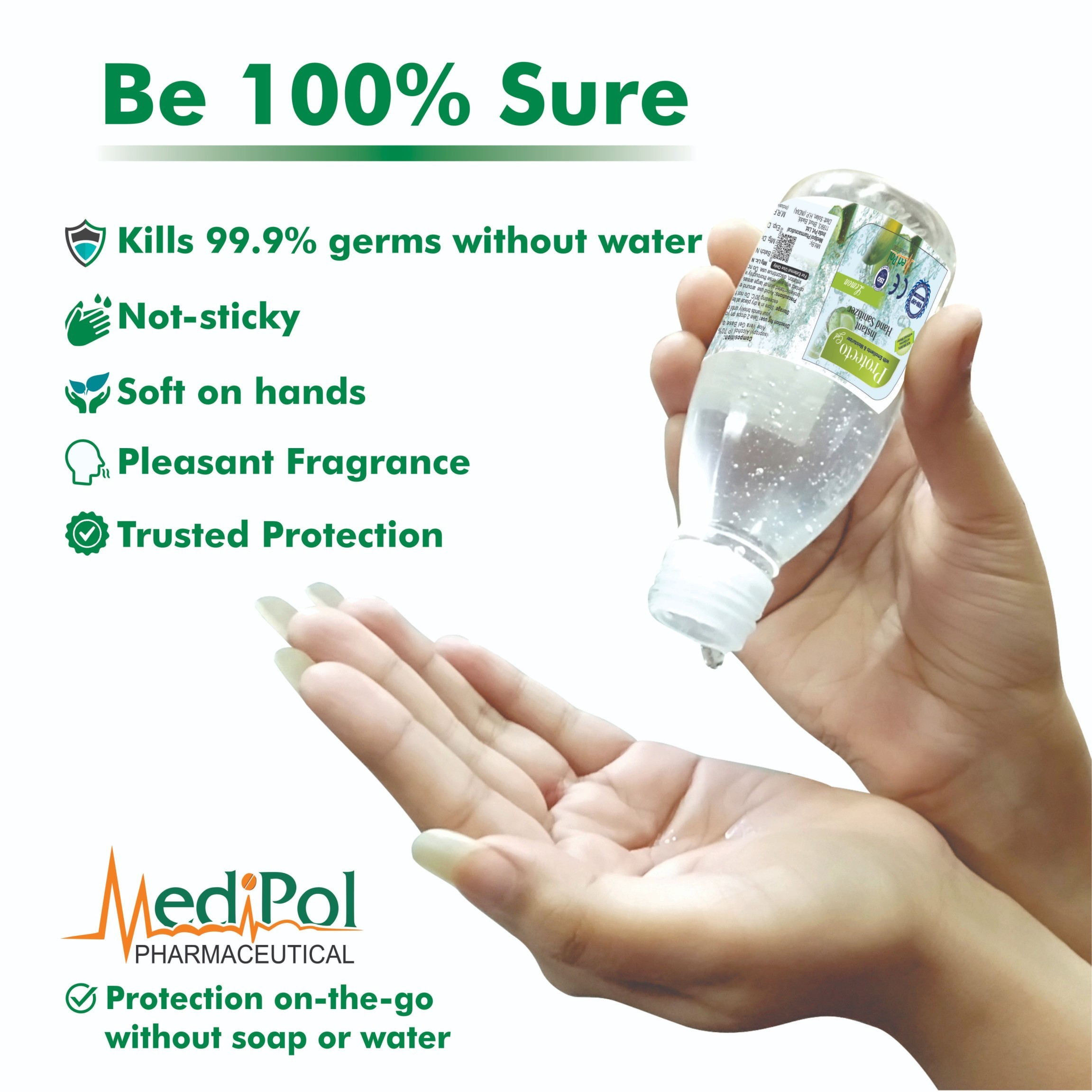 200 Ml Protecto Gel Instant Hand Sanitizer - Gel Base Formula, 70% Isopropyl Alcohol, Blue Color, 24 Months Shelf Life | Kills 99.9% Germs, Suitable For All Ages