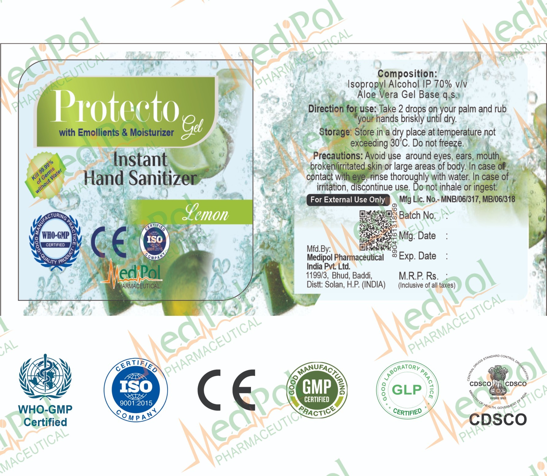 200 Ml Protecto Gel Instant Hand Sanitizer - Gel Base Formula, 70% Isopropyl Alcohol, Blue Color, 24 Months Shelf Life | Kills 99.9% Germs, Suitable For All Ages