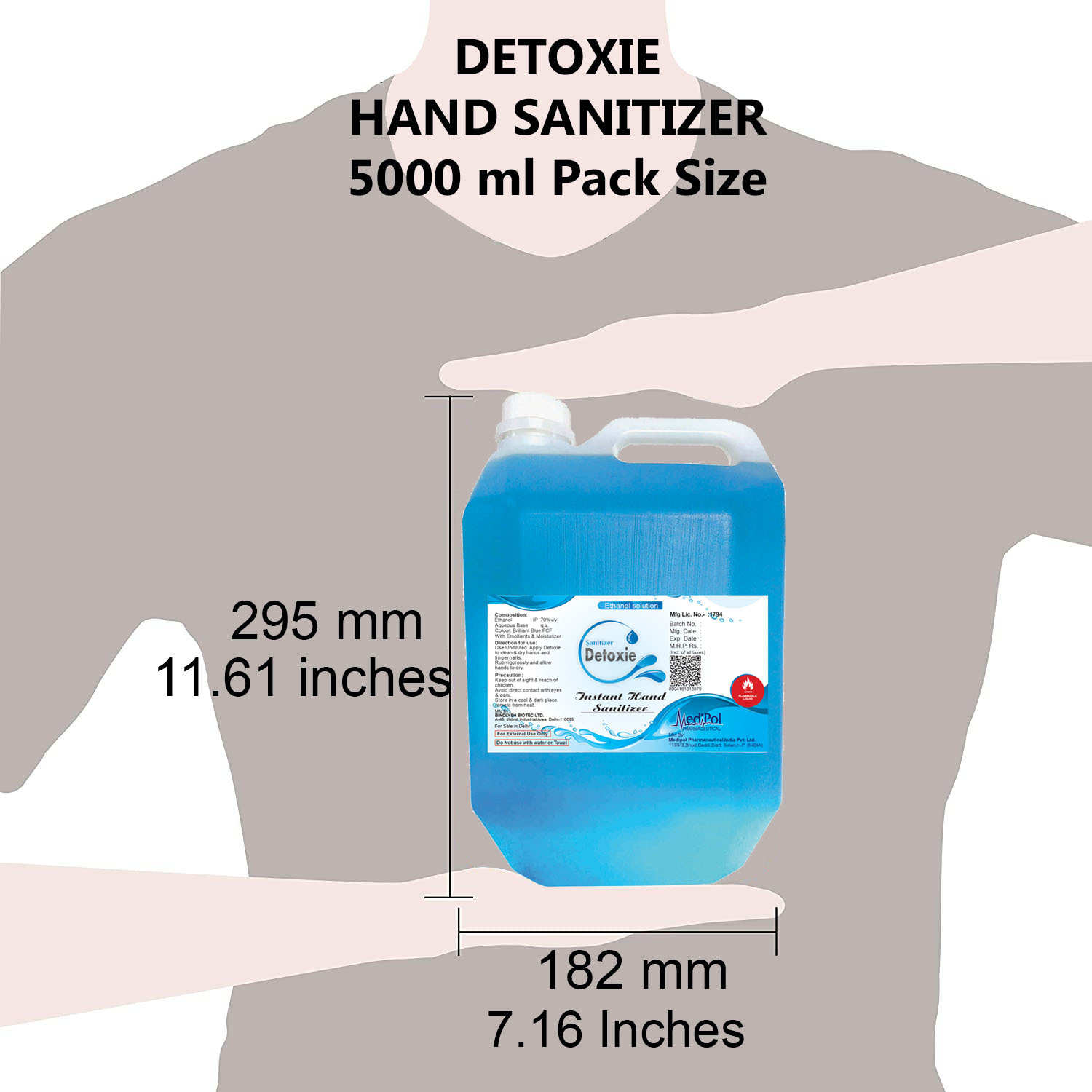 5000 Ml Detoxie Instant Hand Sanitizer - Gel Base With 70% Alcohol Content , Kills 99.9% Germs In 20-30 Seconds, Suitable For All Ages