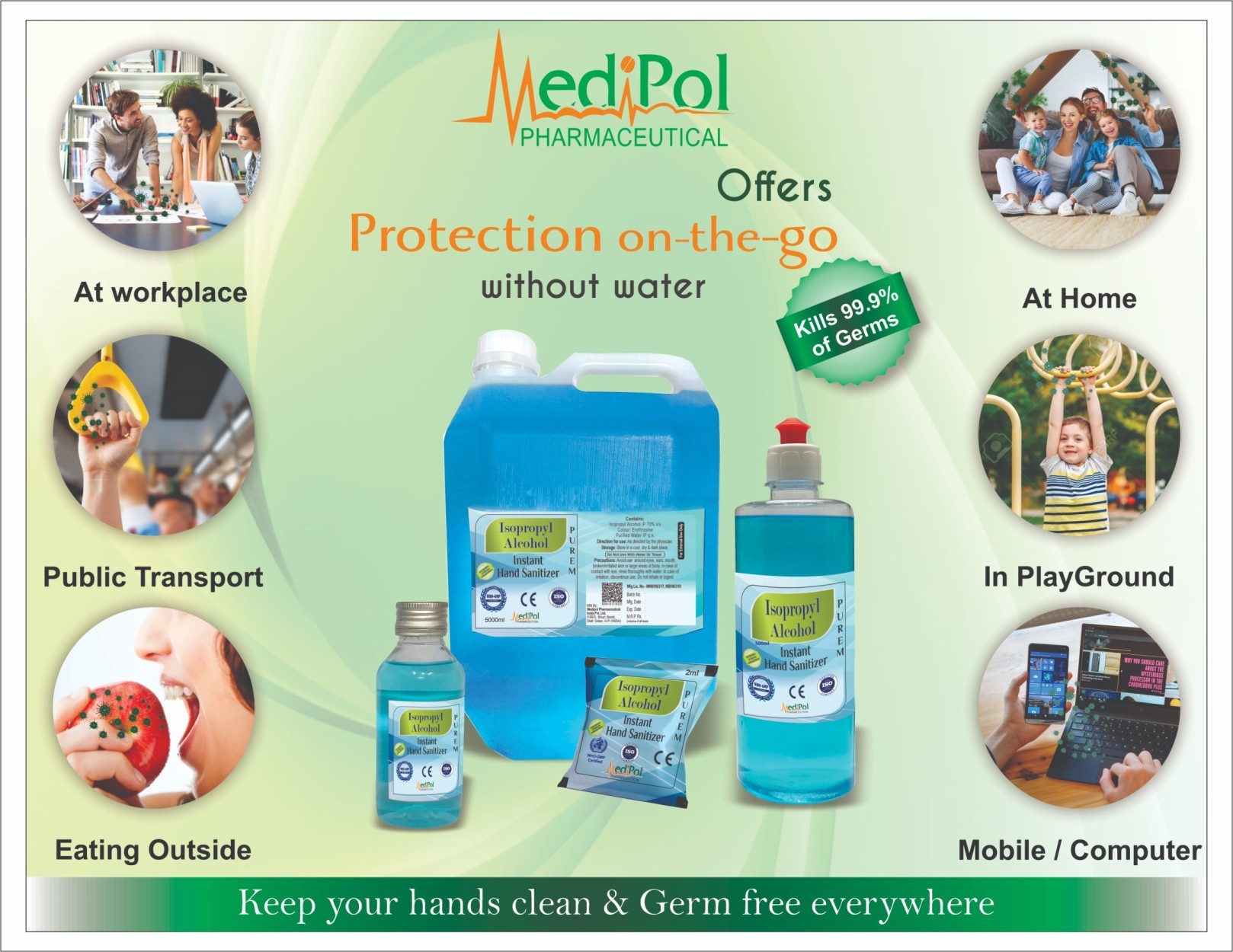 500 Ml Liquid Isopropyl Alcohol Instant Hand Sanitizer - Gel Base Formula, 70% Iso Propyl Alcohol, Blue Color, 24 Months Shelf Life - For All Ages, External & Multiple Use