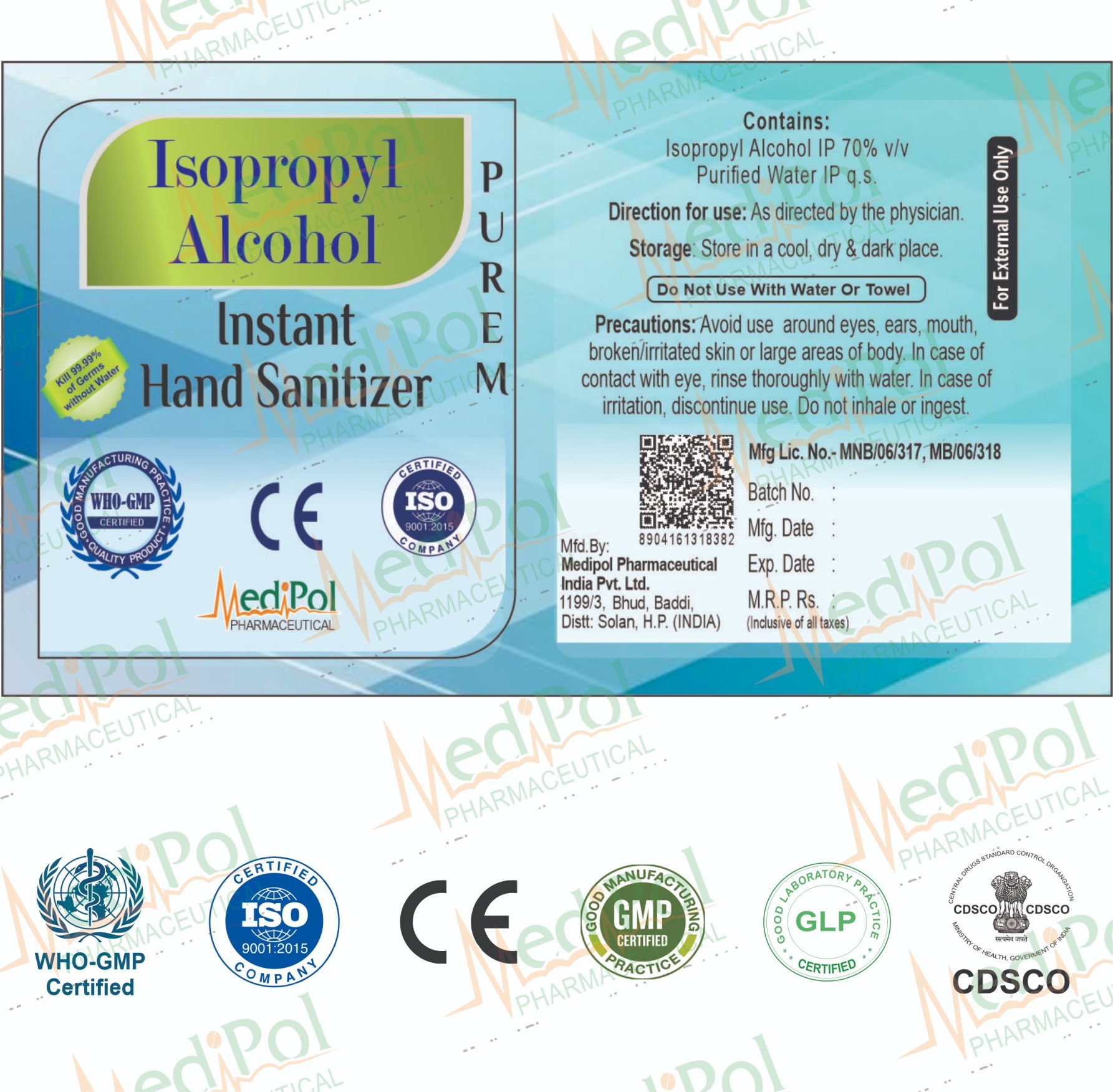 500 Ml Liquid Isopropyl Alcohol Instant Hand Sanitizer - Gel Base Formula, 70% Iso Propyl Alcohol, Blue Color, 24 Months Shelf Life - For All Ages, External & Multiple Use