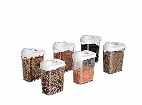 Clear 750 Ml Easy Flow Plastic Kitchen Storage Jars & Container Set, Transparent Set Of 6