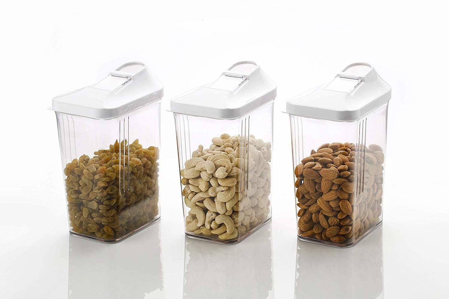 Clear 1100 Ml Easy Flow Plastic Kitchen Storage Jars & Container Set, Transparent Set Of 6