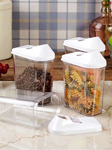 Pp 1100 Ml Easy Flow Plastic Kitchen Storage Jars & Container Set, Transparent Set Of 12