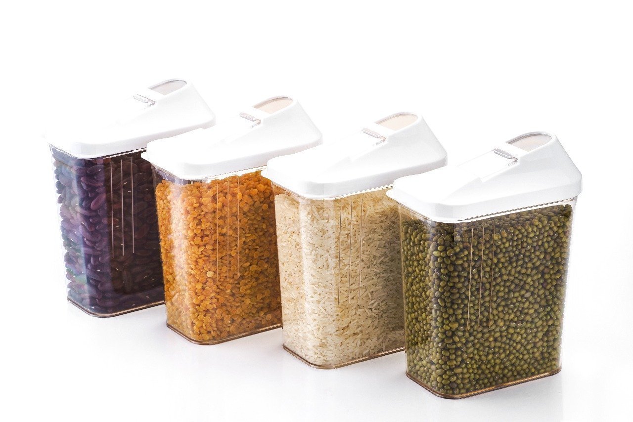 Pp 1100 Ml Easy Flow Plastic Kitchen Storage Jars & Container Set, Transparent Set Of 12