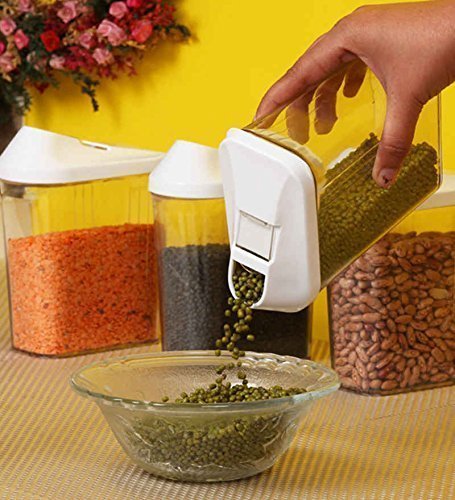 Pp 1100 Ml Easy Flow Plastic Kitchen Storage Jars & Container Set, Transparent Set Of 12