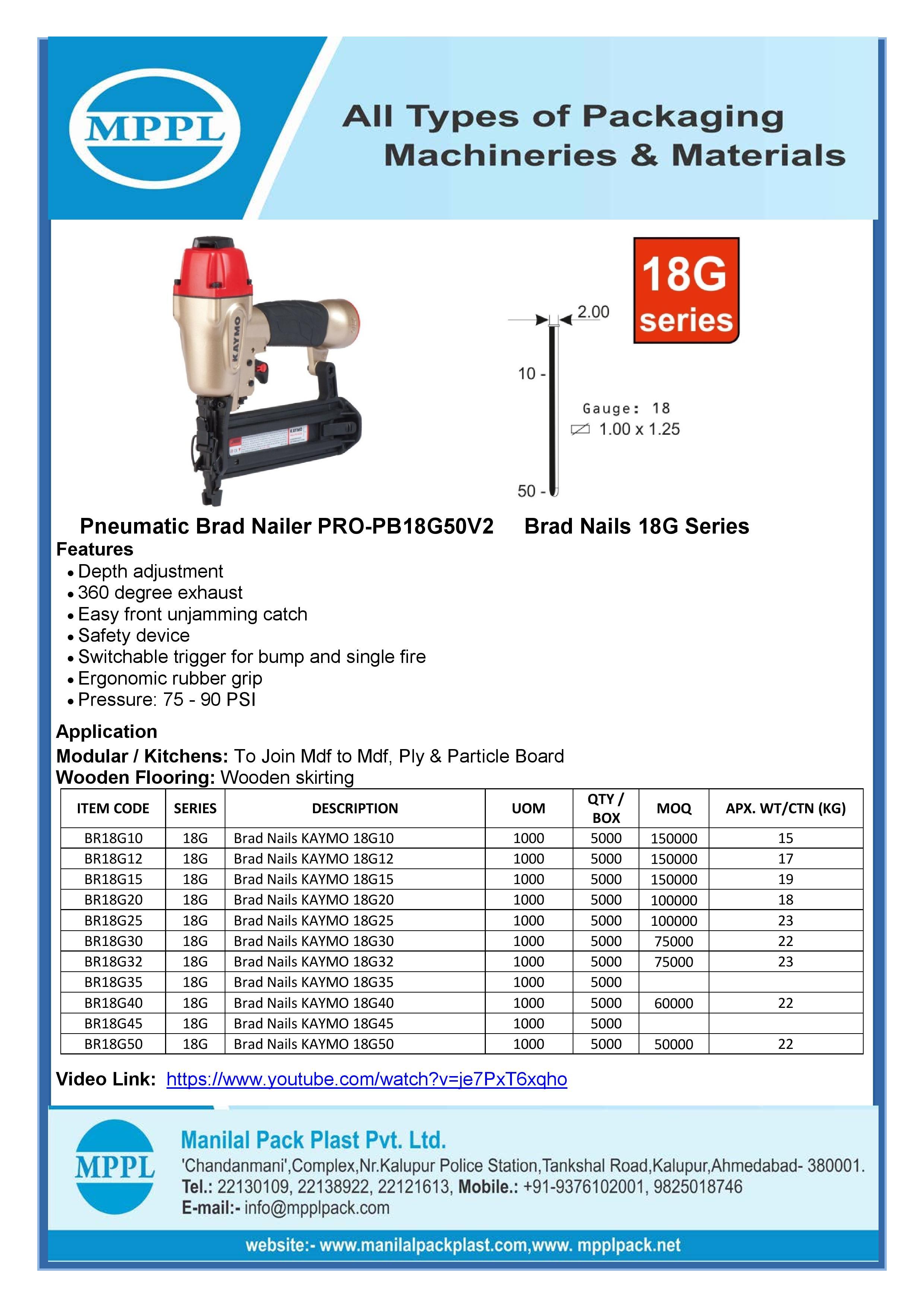 Pneumatic Brad Nailer Pro-pb18g50v2