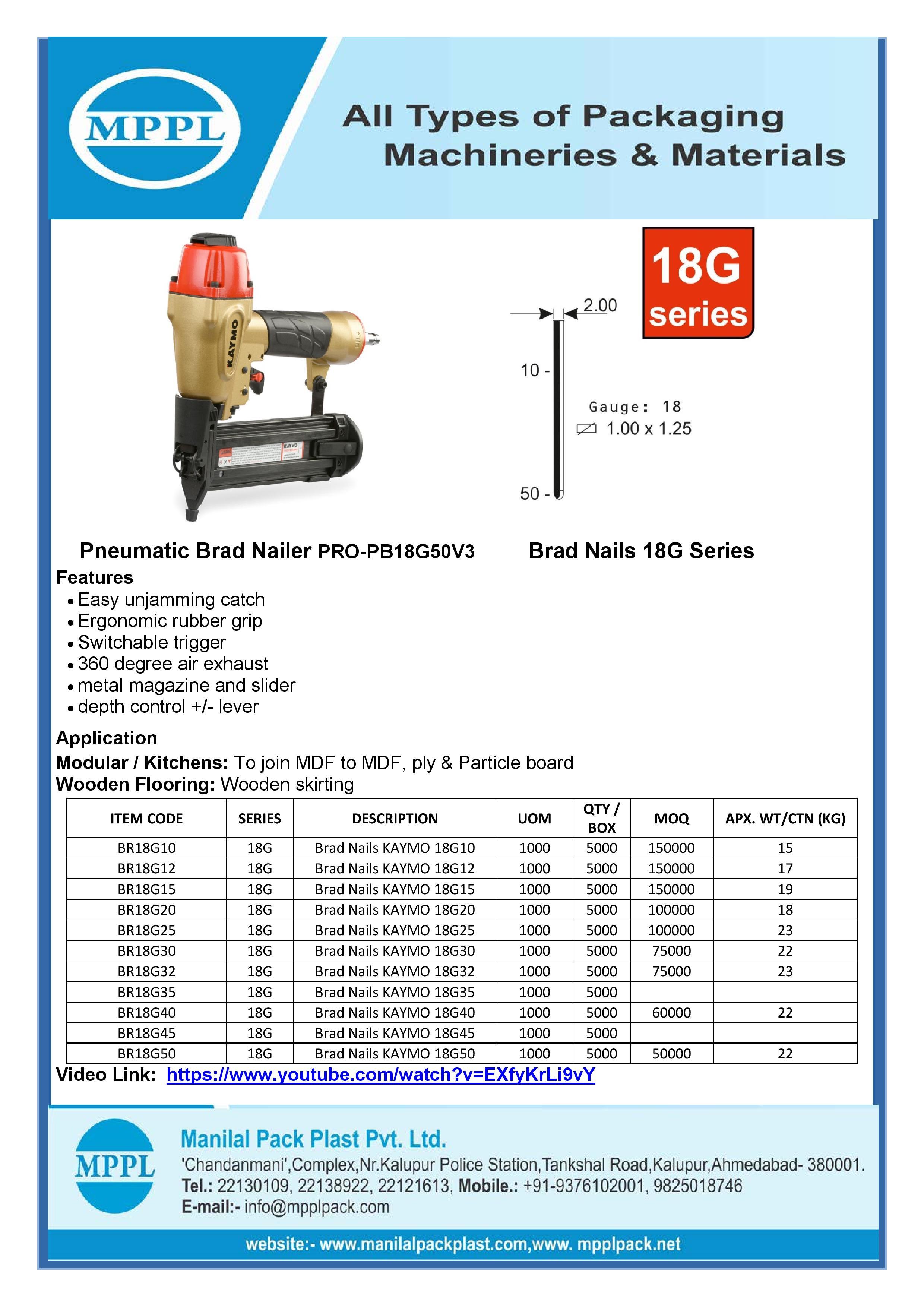 Pneumatic Brad Nailer Pro-pb18g50v3
