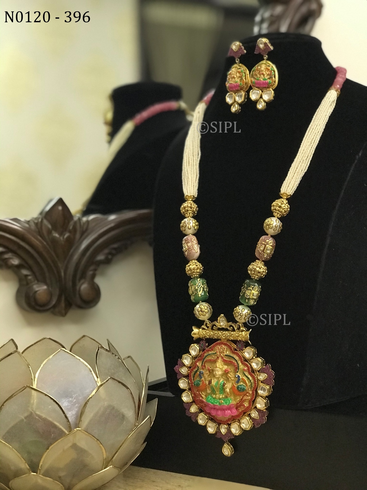 Beautiful Goddess Laxmi Necklace Set Dangle Earrings