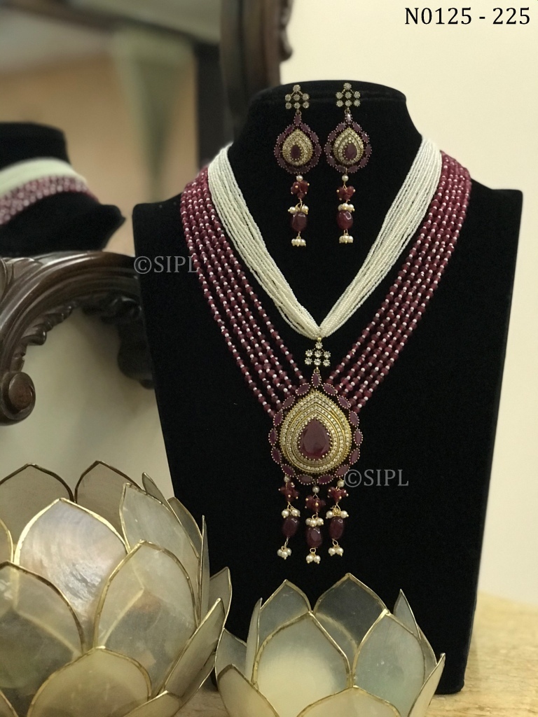 Attractive Design American Diamond Necklace Set - Earrings Type: Drop Earrings
