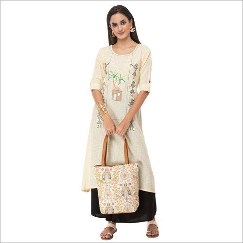 Cotton Linen Blend Kurti - Size [S, M, L, XL] | Ivory Color, Traditional Style, Casual Wear, Machine Washable