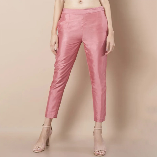 Ladies Chanderi Silk Pant - Handwork, Double Pockets | Quick Dry, Plain Pattern, Stylish Green Color For All Seasons