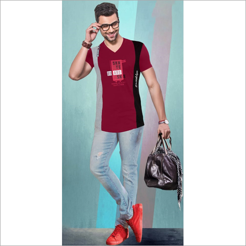 Mens Party Wear V Neck T-shirt - Soft Cotton Blend, Sizes S-xl, Printed Design, Short Sleeve Style | Shrink & Wrinkle Proof, Tear Resistant, Lightweight