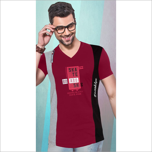 Mens Party Wear V Neck T-shirt - Soft Cotton Blend, Sizes S-xl, Printed Design, Short Sleeve Style | Shrink & Wrinkle Proof, Tear Resistant, Lightweight
