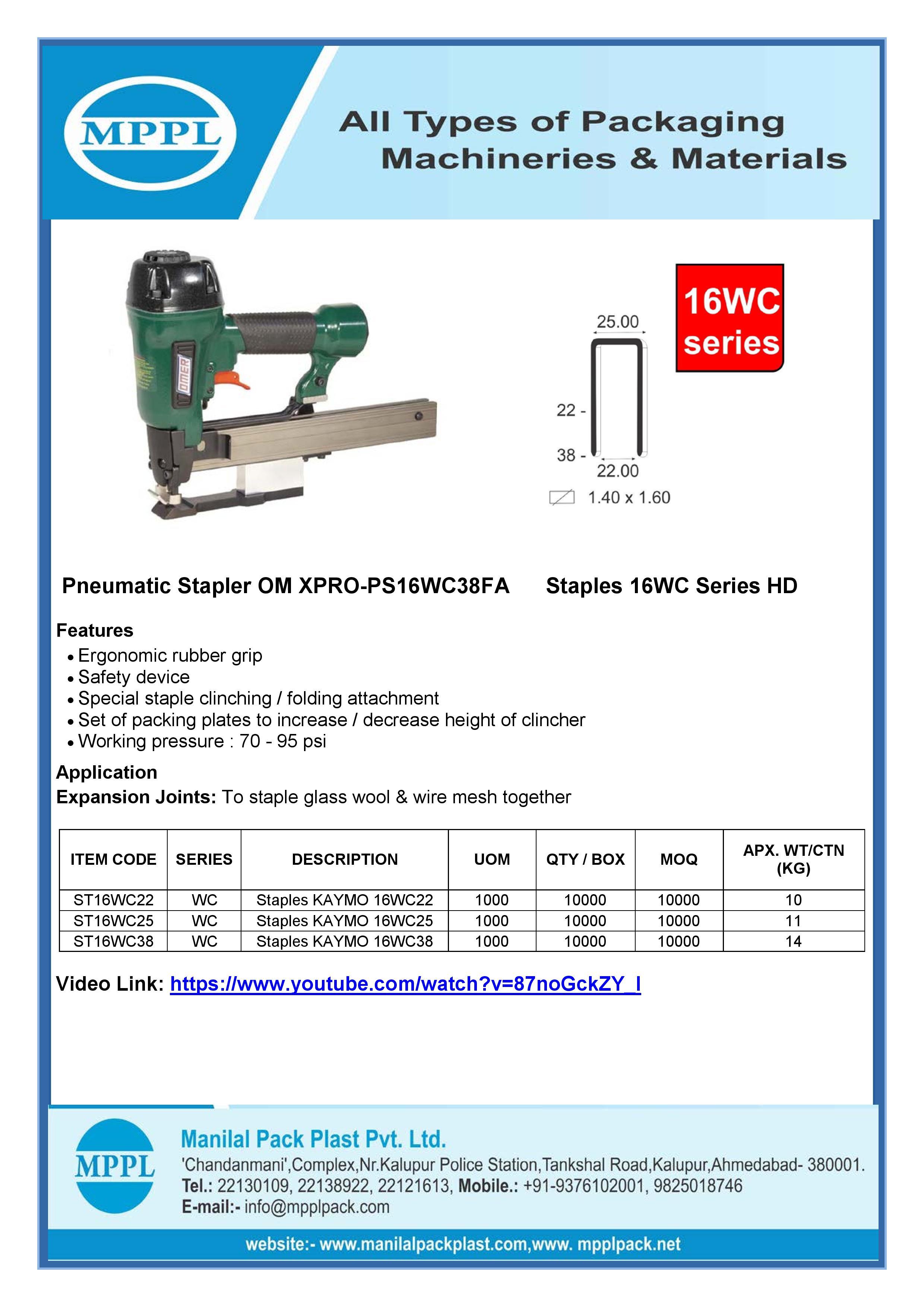 Pneumatic Stapler Om Xpro-ps16wc38fa