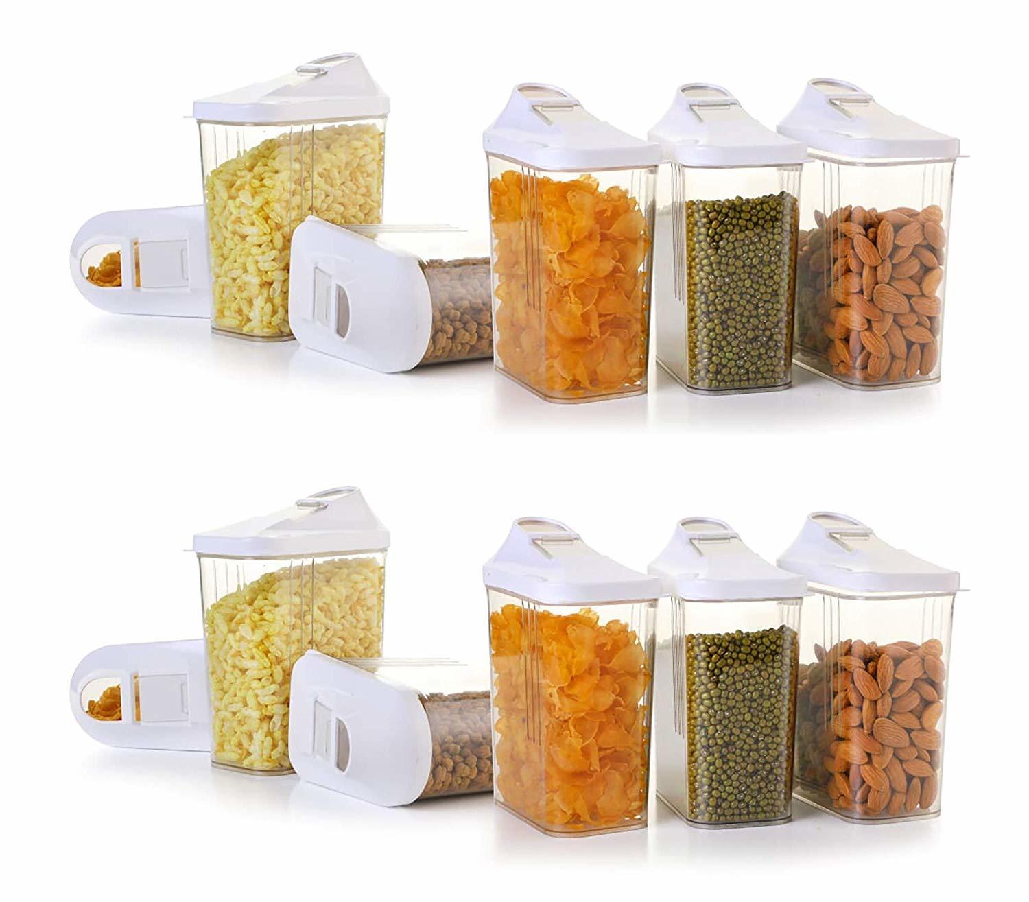 Clear 1500 Ml Easy Flow Plastic Kitchen Storage Jars & Container Set, Transparent Set Of 12