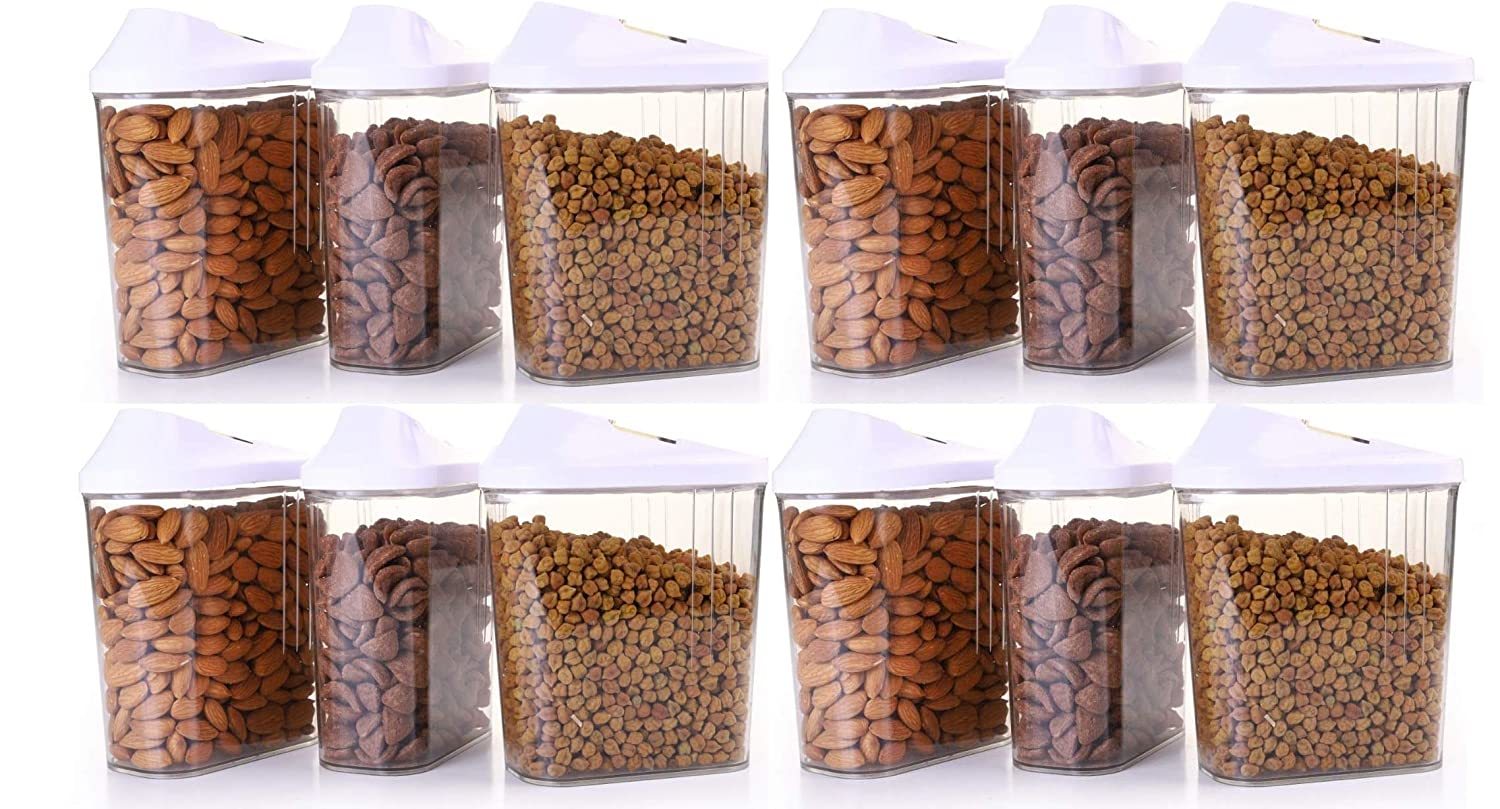 Clear 1500 Ml Easy Flow Plastic Kitchen Storage Jars & Container Set, Transparent Set Of 12