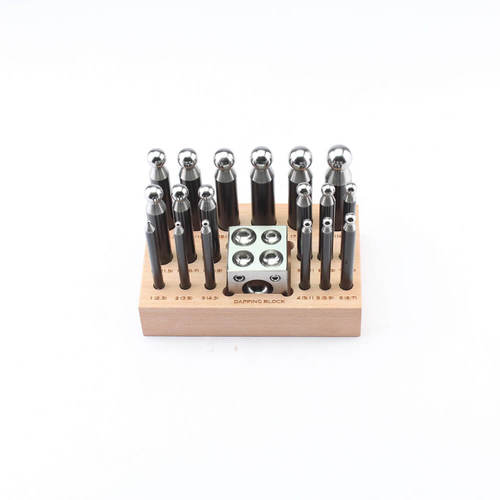 Silver 1.5" Square Dapping Block & 18 Dapping Punch Set W/Stand