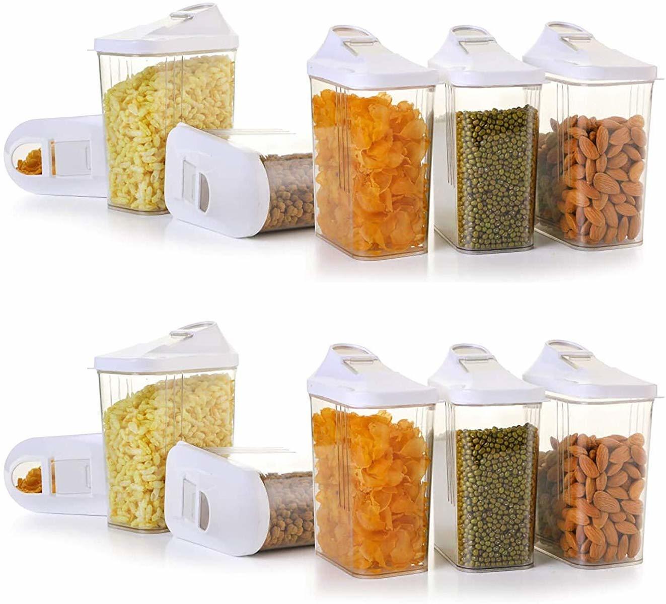 Clear 1700 Ml Easy Flow Plastic Kitchen Storage Jars & Container Set, Transparent Set Of 12