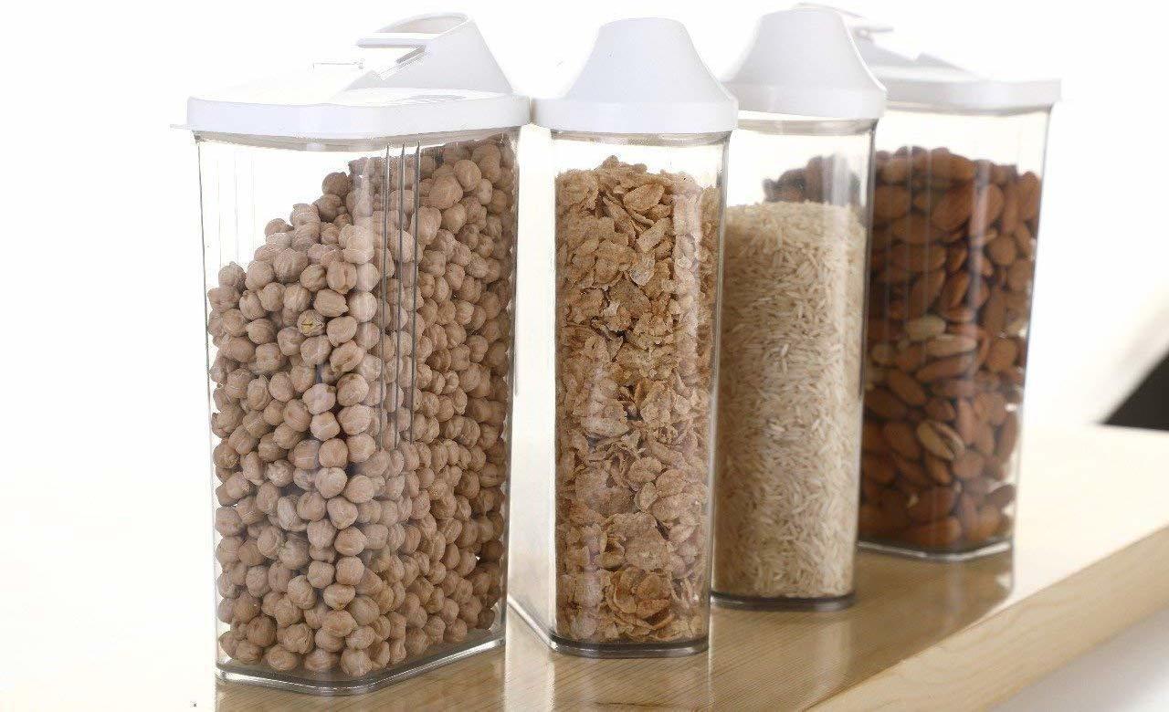 Clear 1700 Ml Easy Flow Plastic Kitchen Storage Jars & Container Set, Transparent Set Of 12