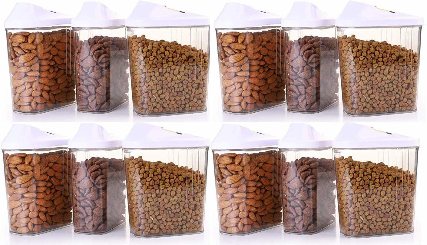 Clear 1700 Ml Easy Flow Plastic Kitchen Storage Jars & Container Set, Transparent Set Of 12