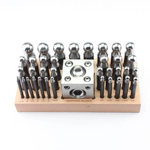 Silver 2.5" Square Dapping Block & 36 Dapping Punch Set W/Stand