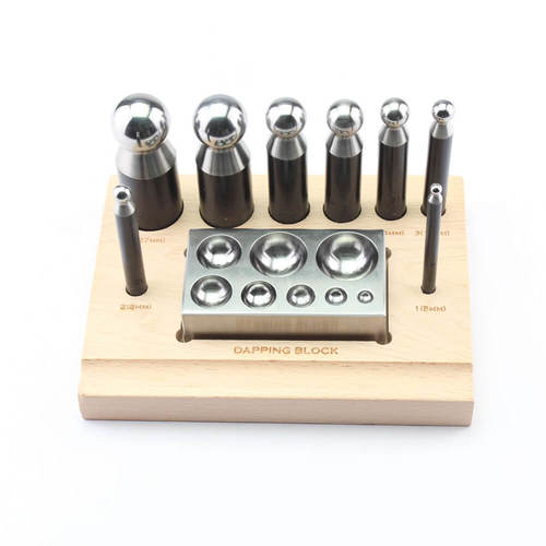 Steel Alloy 8 Cavity Dapping Block & 8 Punch Set W/Stand